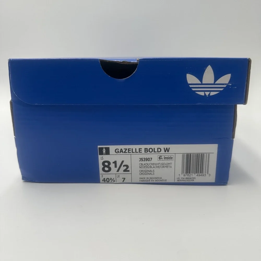 Adidas Gazelle Bold Furry Core Black/Cream White/Gold JS3907 Women's Size 8.5